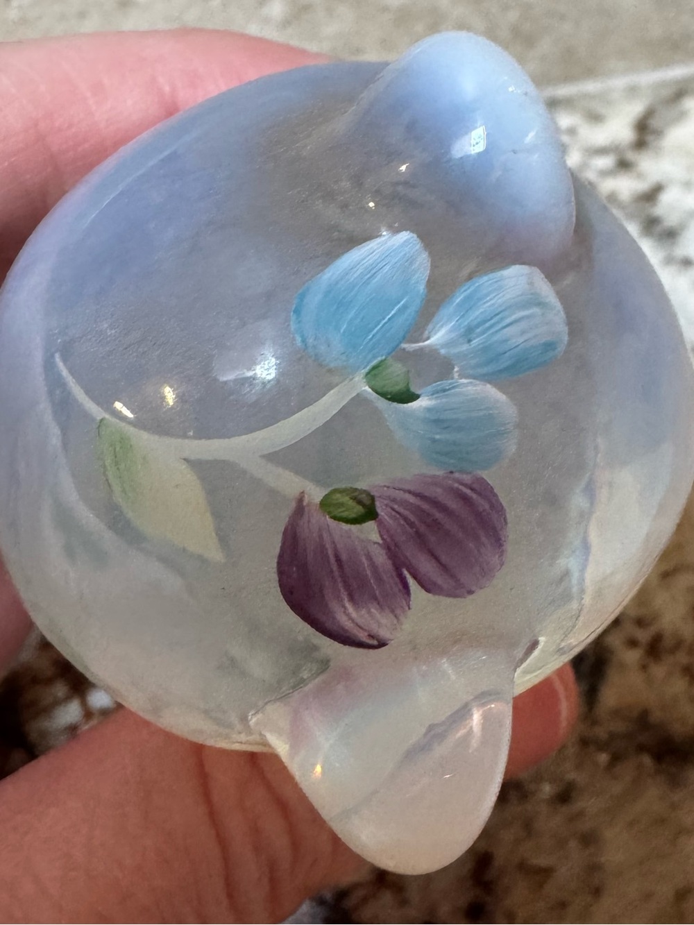 Vintage Fenton Opalescent Glass Teddy Bear Hand-Painted Floral Signed Rare - Picture 5 of 6